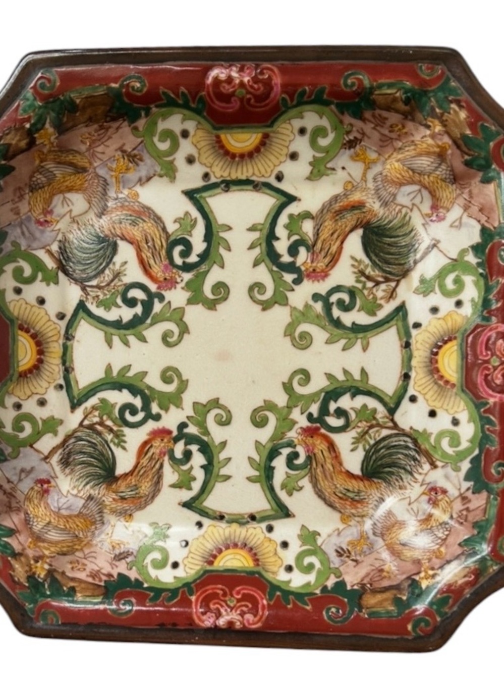 Vintage 1970s Chinese Hand-Painted Rooster Plate -Rong Hua Tang Zhi